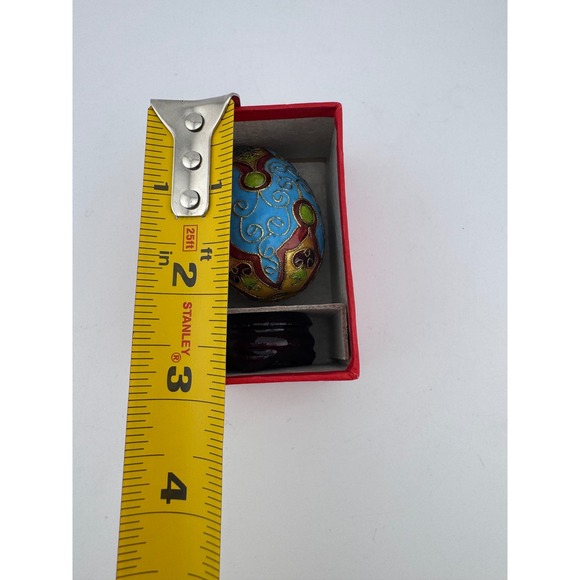 Cloisonne Egg Blue Floral Decorative Ornament Figurine with Stand - Picture 3 of 3